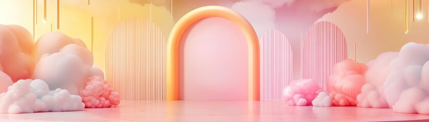 Aufkleber - Dreamy pastel backdrop features clouds arch and vertical lines
