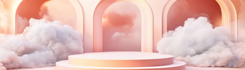 Aufkleber - Pink backdrop with clouds and arched openings for product display