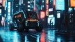 © photoplotnikov - Futuristic Vehicle in a Neon-Lit City