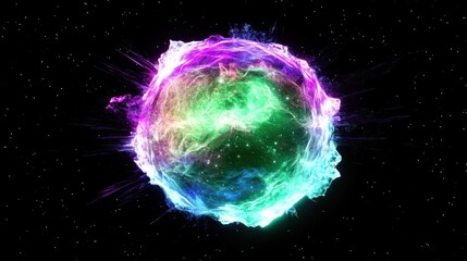 Poster - A vibrant colorful nebula sphere glows against a starry backdrop