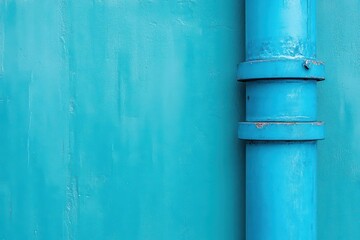 Poster - Blue pipe mounted on a blue wall creating a monochromatic and minimalistic industrial aesthetic