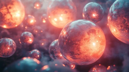 Wall Mural - abstract rendering showcasing multiple spherical planets within a nebula