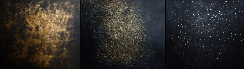 Fototapete - Three variations of textured backgrounds with black and gold elements