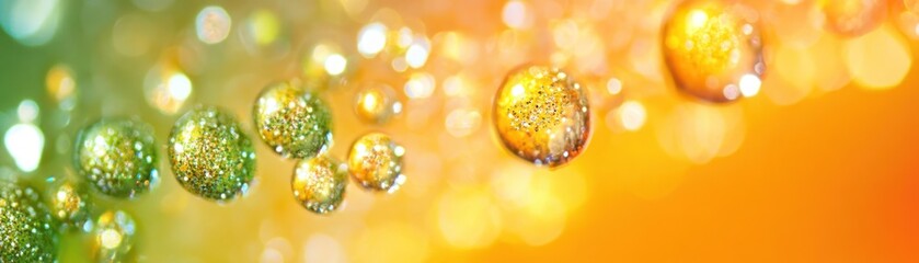 Poster - Glittering drops of water cascade down a blurred background gradient