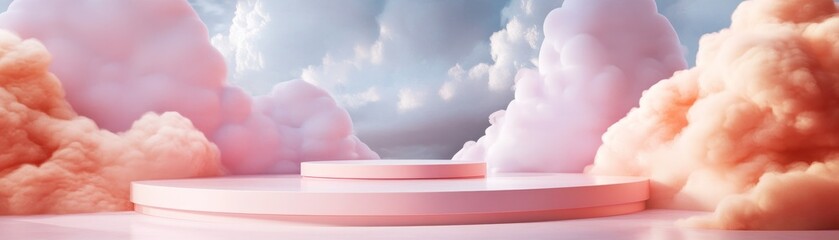 Aufkleber - Pink podium with a dreamy cloudscape in the background