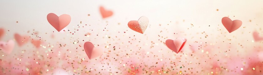 Poster - Delicate pink hearts gently float among scattered glitter specks