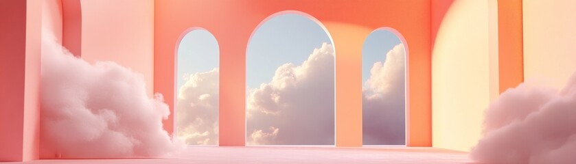 Aufkleber - Peach colored arches frame fluffy clouds against a bright sky