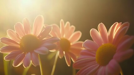 Sticker - Three pink daisy flowers glow softly in the sunlight