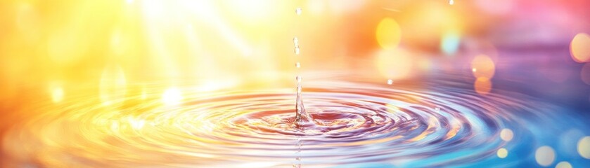 Poster - Water droplet creates ripples in colorful liquid surface