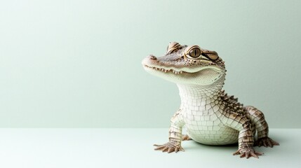 Poster - Baby alligator posing in a studio with a light background