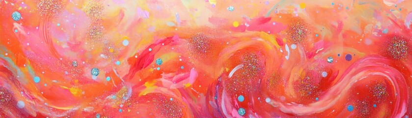 Canvas Print - An abstract painting with swirls and glitter in warm colors