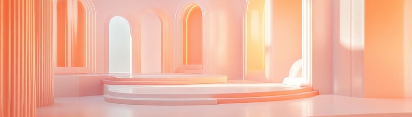 Poster - Interior architecture featuring arches and platform in pastel colors