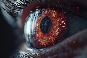 Poster - digital eye wave lines symbolizing the visualization of eye movement tracking in technology interfac