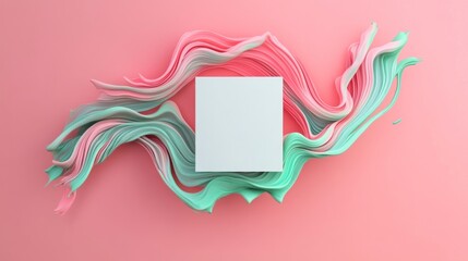 Aufkleber - Square blank card surrounded by flowing pastel brushstrokes pattern