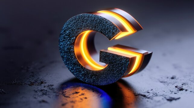 A bold, geometric G with neon-lit edges, giving it a futuristic, high-tech feel in sleek black and gold