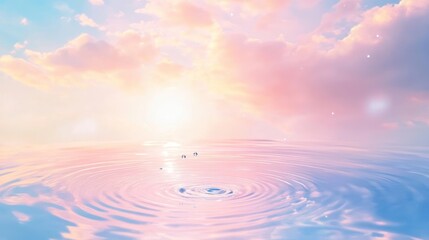 Poster - Dreamy sky reflecting on water with droplet creating ripples