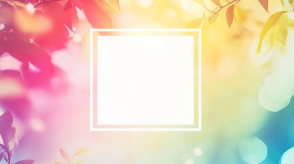 Poster - Square frame surrounded by colorful bokeh and leaves background