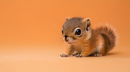 Poster - Adorable baby squirrel sits on an orange colored surface