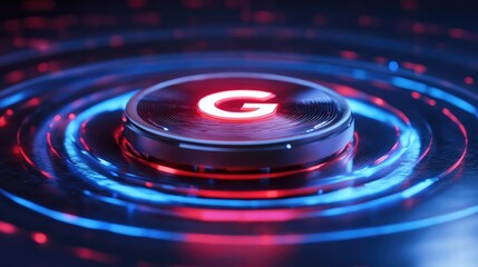 Fototapete - A futuristic G logo incorporating sound waves from a coffee grinder within its stroke, representing aroma and craftsmanship