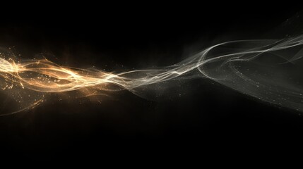 Poster - Luminous waves and particles drift across a dark background