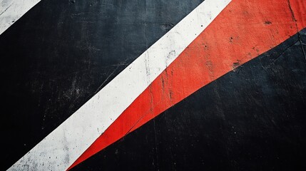Poster - Diagonal stripes of black white and red are painted on concrete