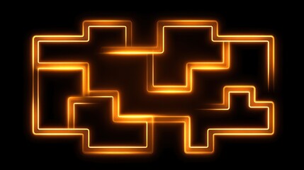 Poster - Glowing geometric pattern with bright orange outlines on black