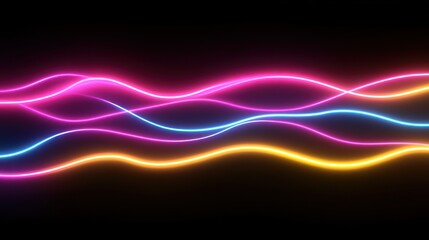 Aufkleber - Vibrant neon waves glow against a dark background