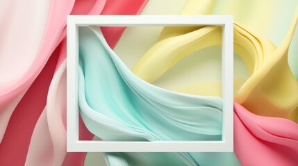 Poster - Pastel fabric flows dynamically through a crisp white frame