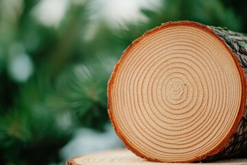 Poster - Close up of tree trunk with green leaves and tree in background under bright natural light