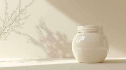 Poster - White ceramic jar with shadow of foliage on wall