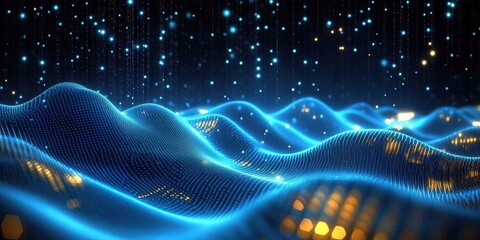 Digital background perfect for tech processes, neural networks, artificial intelligence, data transfer and encryption, digital archives, sound and graphic presentations, science, education, futuristic