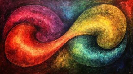 Poster - Abstract rendering of intertwined organic shapes painted with vibrant colors