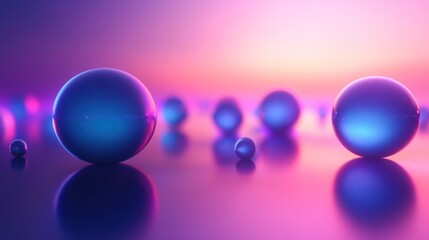 Poster - A collection of spheres rests on a glossy reflective surface