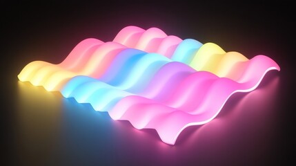 Poster - Illuminated waves glow with pastel colors on a dark background