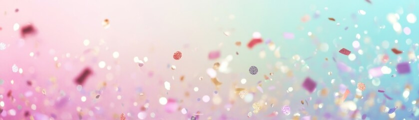 Aufkleber - Sparkling confetti floats against a gradient pastel color background
