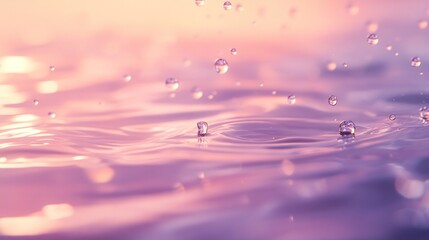 Poster - Clear water droplets falling onto and rippling a pink surface