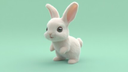 Poster - A charming white bunny stands on a light green background