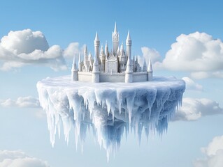 Poster - A magical ice kingdom with colossal frozen spires, floating ice shards glowing with internal energy, an enchanted castle in the distance, mystical and awe-inspiring, high fantasy vision