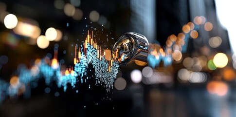 Poster - Blue financial data chart abstract wallpaper for a bank branch