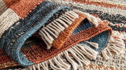 Aufkleber - Multicolored woven wool rug showcasing texture fringe and layered details