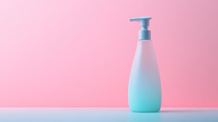 Poster - Blue and white lotion bottle with a pink background