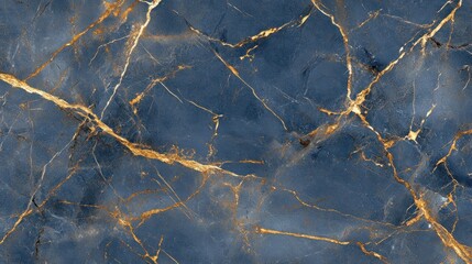 Poster - Dark blue marble texture with golden veins running through