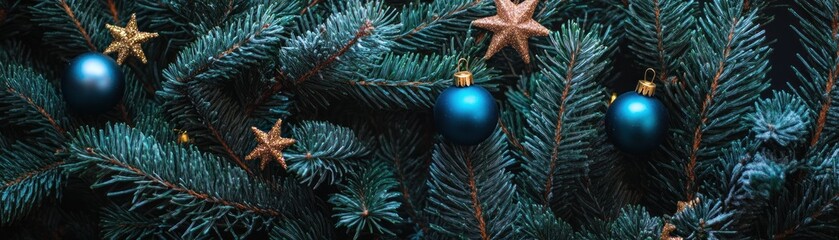 Aufkleber - Festive christmas tree branches adorned with ornaments and stars