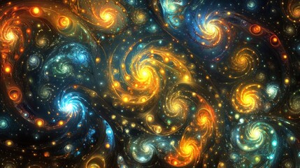 Poster - A cosmic tapestry of swirling galaxies in vibrant colors