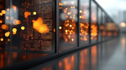 Aufkleber - A corridor in an operational data center teems with server racks and supercomputers, accompanied by projections of internet connections
