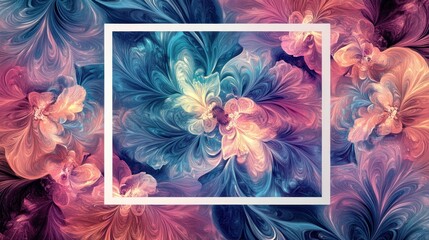 Aufkleber - Colorful fractal flowers are contained within a crisp white frame