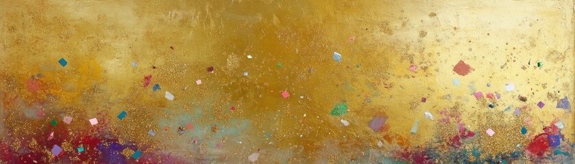 Poster - Abstract painting with gold leaf and colorful confetti shapes