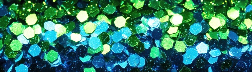Poster - A vibrant collection of hexagonal glitter pieces in blues and greens