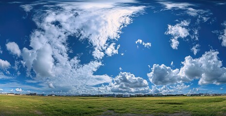 Wall Mural - 360? summer sky over green field, clouds, panorama