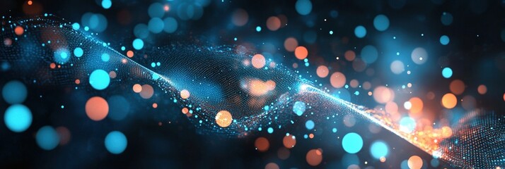 Poster - Digital background perfect for tech processes, neural networks, artificial intelligence, data transfer and encryption, digital archives, sound and graphic presentations, science, education, futuristic